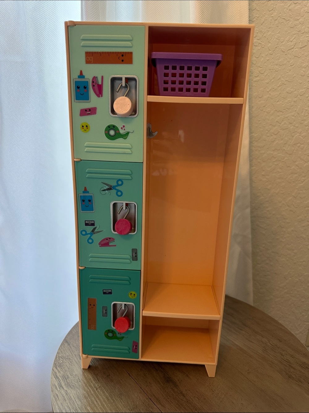 Our Generation Doll Locker Storage Cabinet in Peach and Teal